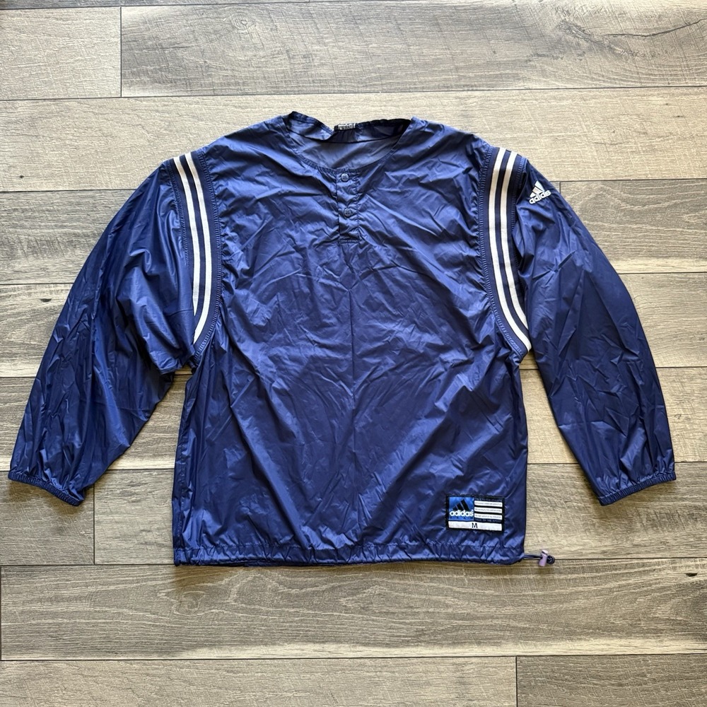 Vintage Adidas Trefoil Windbreaker Three-Striped Quarter-Button‎ Jacket Mens M